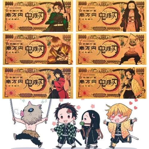 Japanse Anime Demon Slayer Gold Banknote Plastic Prop Money Fake Bill Cartoon Souvenir Home Decor Gift for Kids Children