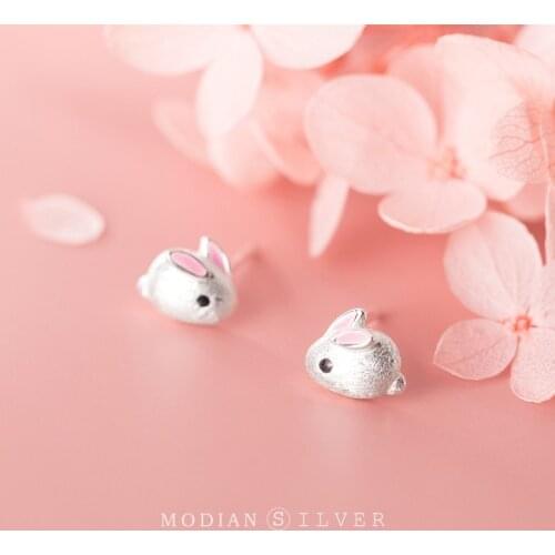 Modian Genuine 925 Sterling Silver Lovely Small Mouse Ear Pin for Women Gift Animal Frosted Stud Earring Korea Style Jewelry
