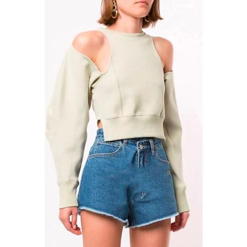 2021 New Spring and Summer Full Sleeves Round Neck Design Styles High Waist Hollow Out Back Short Sweatshirt Goth Cotton