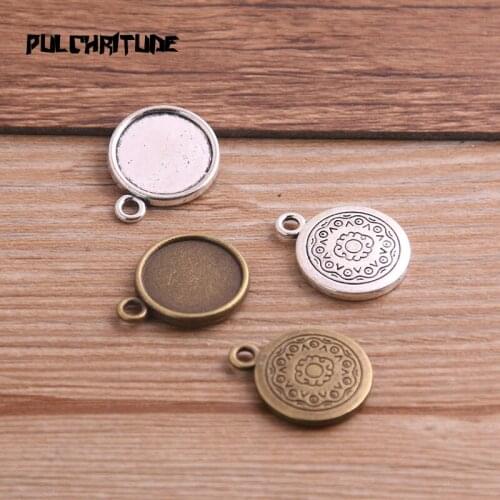 10pcs 14mm Inner Size Two Color Metal Alloy Simple Round Cabochon Pendant Setting Jewelry Findings P6781