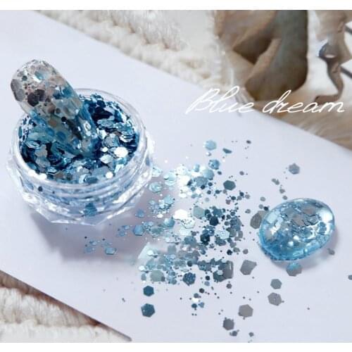 2Pcs/Set Fashion Nail Flakes Effect Glitter Blue Sparkly Hexagon Colorful Sequins for Beauty