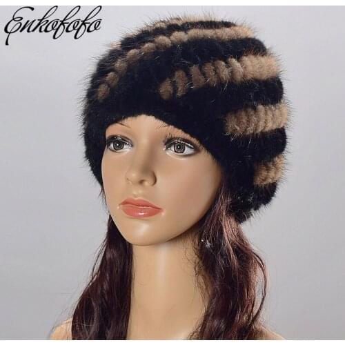 2018 Classic Women Knitted Mink Fur Hat Fashion Style Paisley Beanies Lovely Knitting Girls Hats Cap Winter Warm Real Fur Caps