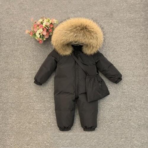 2021 Fur Hoodie Baby Girl Romper Down Thick Warm Boy Jumpsuit Winter Unisex Onesie Long Sleeve Toddler Clothes Infant Snowsuits