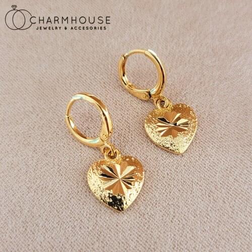24K Gold GP Earrings For Women Heart Drop Ear Cuff Brincos Femme Pendientes Mujer Wedding Jewelry Accesories Party Gifts