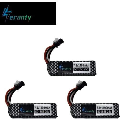 2s Water Gun Lipo Battery SM Plug 2Pcs 7.4V 1400mAh 25C 501855 for M4/AK AKKU Mini Airsoft BB Air Pistol Electric Toys RC Parts