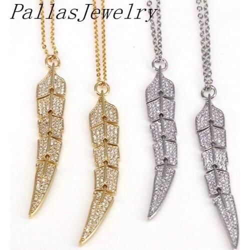 5Pcs Hot Crystal Pave Leaf Pendant Copper Chain Necklace Jewelry For Women Charm Chains Gold Color