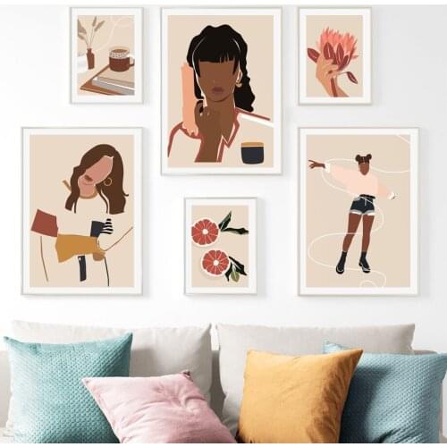 Abstract Girl Orange Leaf Cup Nordic Posters And Print illustration Wall Art Canvas Painting Pictures Living Room Home Decor