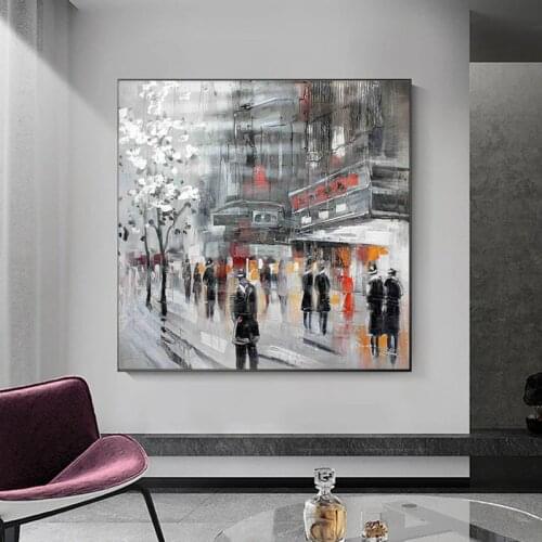 Abstract Modern Landscape New York City Street View Handmade Oil Painting On Canvas Home Decor For Living room Unframed