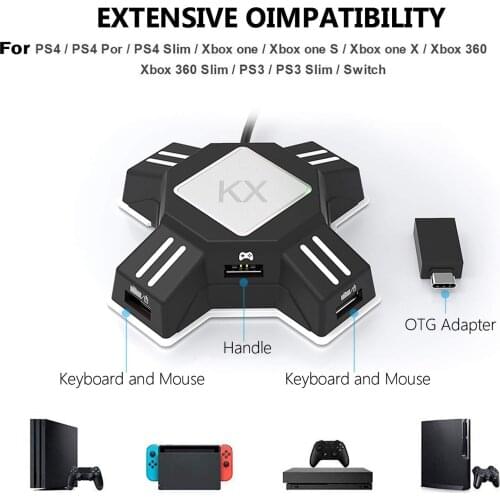 KX USB Game Controllers Adapter Converter Video Game Keyboard Mouse Converter for Switch/Xbox for PS4/PS3