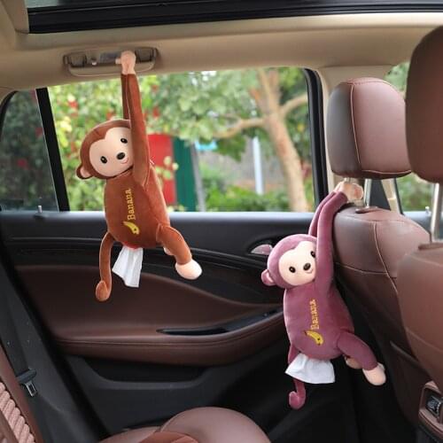 Car Pippi Monkey Plush Toy Napkin Box Cute Cartoon Car Monkey Paper Towel Set Tissue Box Kids Toys Christmas Gift