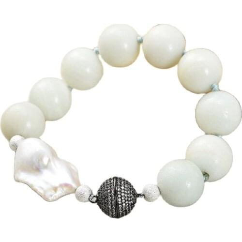 JK 8" 16mm Amazonite White Keshi Pearl Bracelet