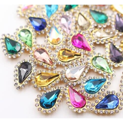 Drop Shape 8x13mm sew on rhinesstones Gold base Shiny Crystals Strass Stones Non Hot Fix Sewing Rhinestones For Clothes Design
