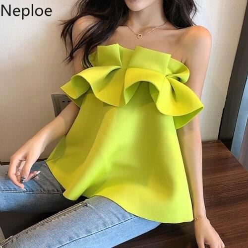Neploe Sleeveless Blouses Strapless Women Blusas Clothes Ruffle Summer Sweet Shirt 2021 Korean Short Blouse Fashion Ladies Tops
