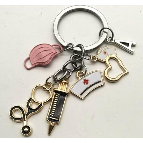 A-Z Letters, Newly Designed Keychain Doctor Medical Tool Stethoscope Syringe Mask Key Ring Nurse Medical Gift Souvenir