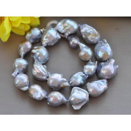 MCT·STAR Z10341 17" 24mm Gray Baroque Keshi Reborn Pearl Necklace CZ