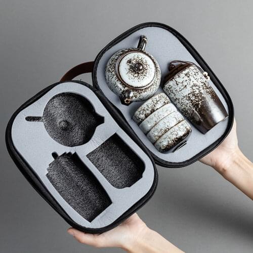 Kung Fu Tea Set Purple Sand Tea Cups Ceramic Portable Travel Teapot Set Tea Pot 4 Cups Handmade Tea Pot Fine Gift