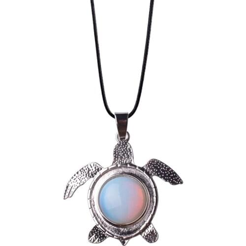 Classic Jewelry Cute Turtle Necklaces Leather Chains Natural Stone Sea Animal Pendant Maxi