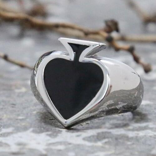 Size 7-14 Gothic Black Spade Ring Men Women Polishing Stainless Steel Lucky Rings Unisex Punk Biker Ring Best Gifts For Friends