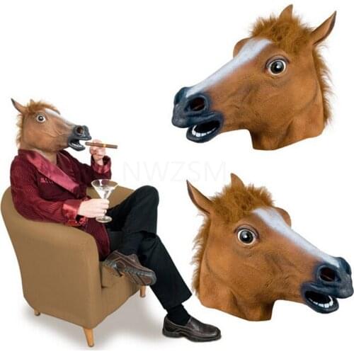 Brown Horsehead Mask Halloween Mask Horseshoe Suit Latex Mask Horror Mask Full Face Horse Headgear Party Mask