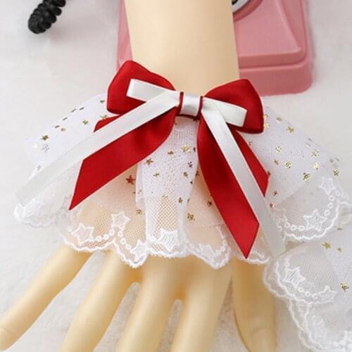 Lolita Hand Wrist Cuffs Bowknot Lace Maid Cosplay Accessories Multicolor Sweet Party Hand Wristlet Sleeve For Girl Jewelry
