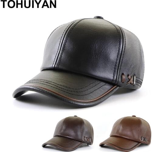 [TOHUIYAN] Top Level Winter Cap Faux Leather Baseball Caps Men Dad Hat Casquette Gorras Para Hombre Adjustable Warm Hats For Man