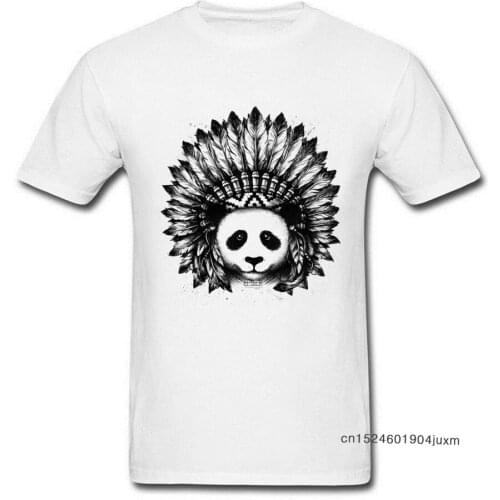 Mixed Identity T-shirt Men Chief Panda Print T Shirts Classic Black White Tops 80s Cartoon Tee Shirt Cotton Fabric Clothes Funny