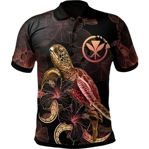 Hawaii Polynesian Polo Shirt Turtle With Blooming Hibiscus Gold 3D Printed Polo Shirt Men Women Short Sleeve Summer T-shirt