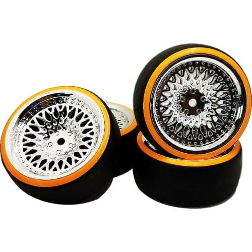 4pcs 12mm Hex 1/10 Rubber Tire Wheel Set Model CLSC(6) + PP0366Y Fit 1:10 RC On Road Car