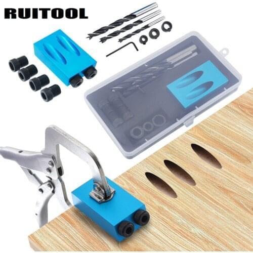 Pocket Hole Jig Kit 6/8/10mm Drive Adapter for Woodworking Angle Drilling Holes Guide Wood Tools
