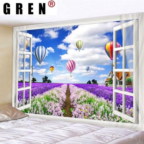 GREN Tapestry Wall Hanging Blue Sky Garden Scenery Digital Printed Wall Covering Rugs Background Cloth Beach Mat Blanket Decor