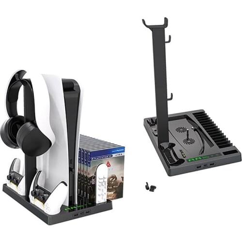 For PS5 Host Bracket Universal Cooling Base with Disc Storage Rack Controller Dual Charging Dock Headset Storage Holder
