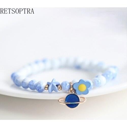 Original Lovely Ceramic Jewelry for Women Girl Gift Art Ice Crack Beaded Bracelets with Pendant for Lovers Girl Star Rabbit