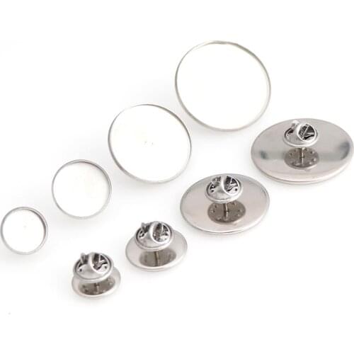 10 pcs Metal Sliver Color 12 16 25 30 mm Round Brooch Base Cabochon Blanks Trays with Brooch Pins Cameo Cabochon Base Setting