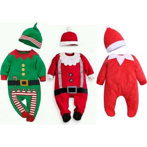 0-24M Newborn Baby Cotton Kids Jumpsuit Hat Clothing Christmas Outfit Cute Infant Romper Baby Boys Girls Wearing Clothes
