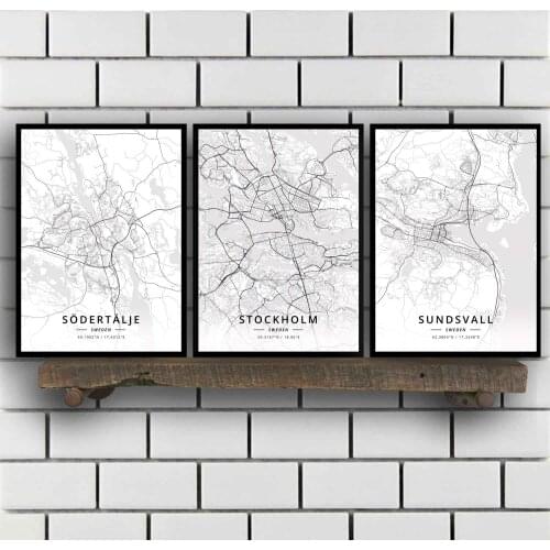 Sodertalje Stockholm Sundsvall Trollhattan Tumba Uddevalla Umea Upplands Vasby Uppsala Varberg Vasteras Vaxjo Sweden Map Poster
