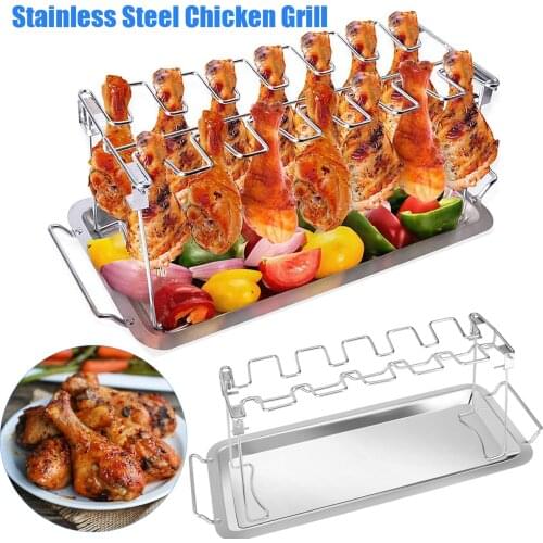 Stainless Steel Chicken Wing Leg Rack Drip Tray Pan for Smoker Grill Charcoal Oven Vertical Roaster BBQ