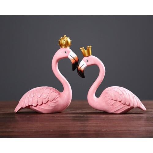Pink Flamingo Figurines Resin King Queen Statue Ornaments Wedding Valentines Birthday Party Accessories Home Desktop Decor