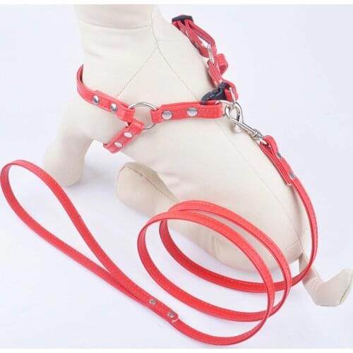 Puppy Dog Vest Harnesses Lead Set Red Pink Purple Pu Leather Adjustable Dog Halter Harness For Small Medium Pets Chihuahua