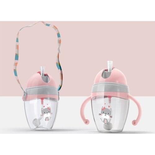 240/320ml Baby Feeding Water Drink Straw Water Bottle Sippy Cup with Handle Strap Learning Drinking Cup Milk Bottles