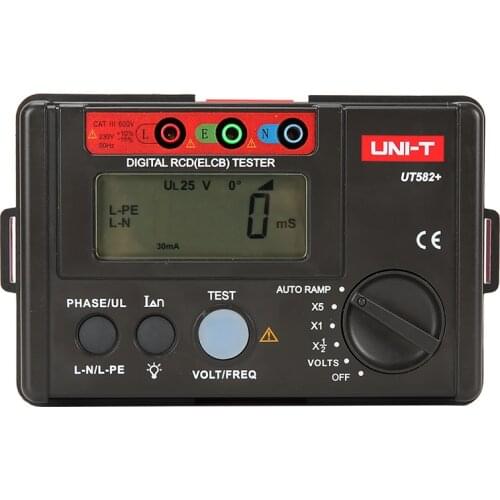 UNI-T UT582+ Digital RCD (ELCB) Tester; Leakage Switch Tester / AUTO RAMP Test / Voltage and Frequency Test
