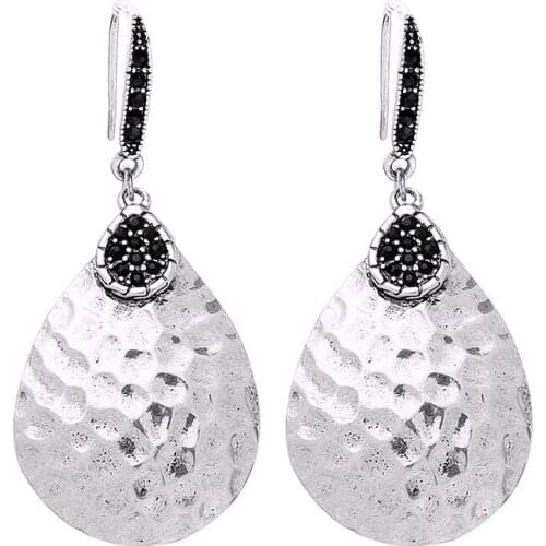 ZWPON 2019 Vintage Black Rhinestone Textured Teardrop Earrings Fashion Brand Designer Statement Earring Jewelry Wholesale