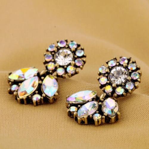 Lady Girl Vintage Bohemian Flower Rhinestone Inlaid Earrings Ear Studs new