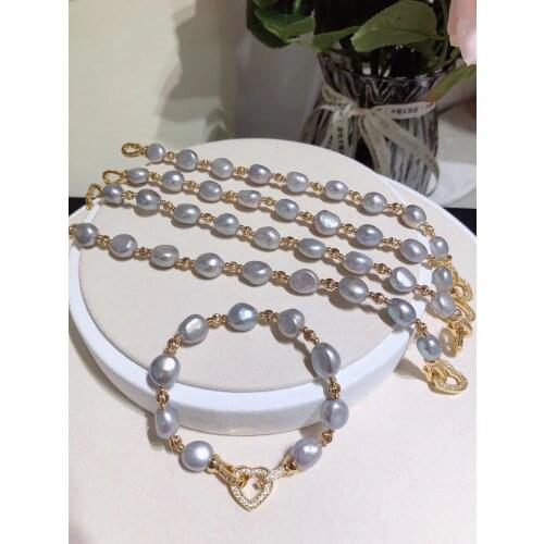 Only 15 Pieces In Stock Unique Natural Grey Color Baroque Pearl Bracelet Gold Color With Heart Clasp Women Keshi Pearl Bracelet