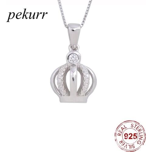 Pekurr 925 Sterling Silver CZ Queen Crown Female Pendants Necklaces For Women Long Chain Collar Fashion Jewelry Gifts