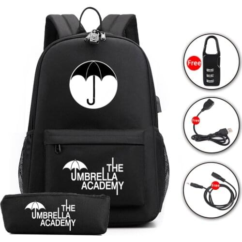 The Umbrella academy USB Backpack Women Men Teenager School Bag Women USB Travel Rucksack Large Mochila Escolar school 2 pcs set