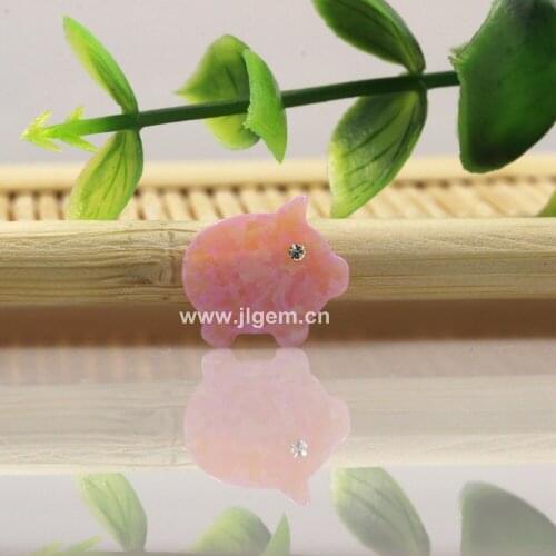 2pcs./lot New Hot ! 12x11mm Cute Pink Pig Opal Pendant Pig Shape With Synthetic Opal Stone Free Shipping