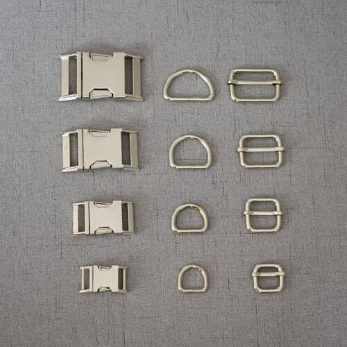 50 Sets 15mm 20mm 25mm 32mm silver Metal Plated Buckle Metal Buckle Adjust Buckle D Ring For Backpack Bag Webbing Cat Dog Collar