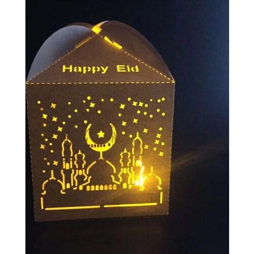 50Pcs traditional Ramadan EID Hollowing Paper Candy Box Moon Palace Star Gift Party Festival Night Light Paper Box 5*5*8cm