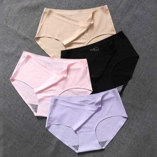 8Pcs Womens underwear seamless ice silk comfortable female panties plus size sexy middle waist ladies lingerie breathable soft