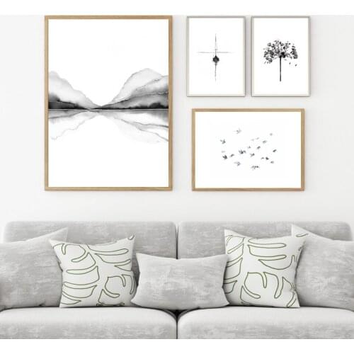 Nordic Abstract Poster And Prints Black White Wall Art Canvas Painting Landscape Picture For Living Room Scandinavian Home Decor